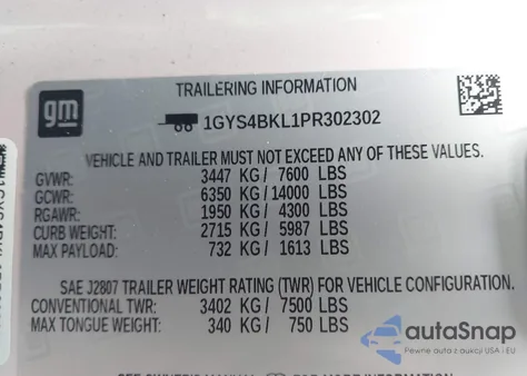 2023 Cadillac Escalade 4Wd Premium Luxury z USA, uszkodzony, nr VIN 1GYS4BKL1PR302302